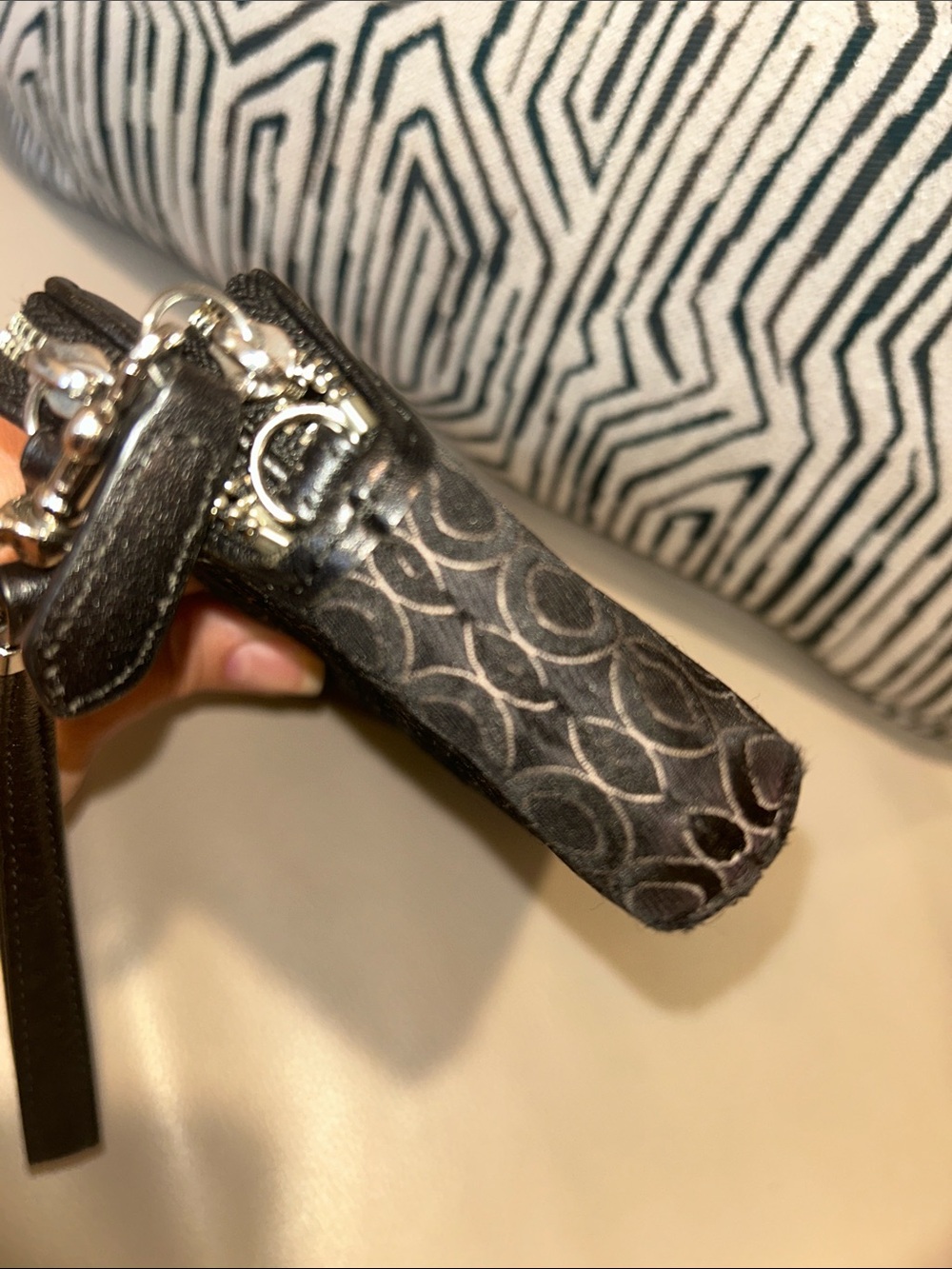 Coach Black Signature Double Zip C Wristlet with Silver Logo - Picture 7 of 12
